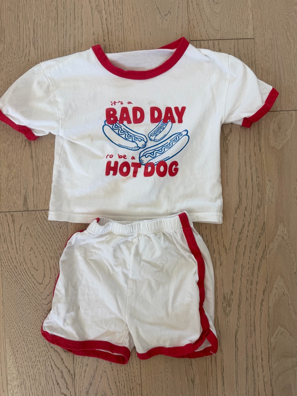 Kids White & Red 'Bad Day to Be a Hot Dog'  Matching Set